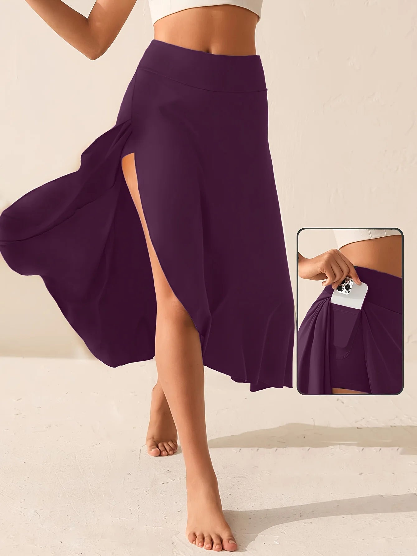 Sommerlicher Bleistiftrock mit hohem Schlitz & versteckten Taschen – Asymmetrischer Bodycon Rock für Damen